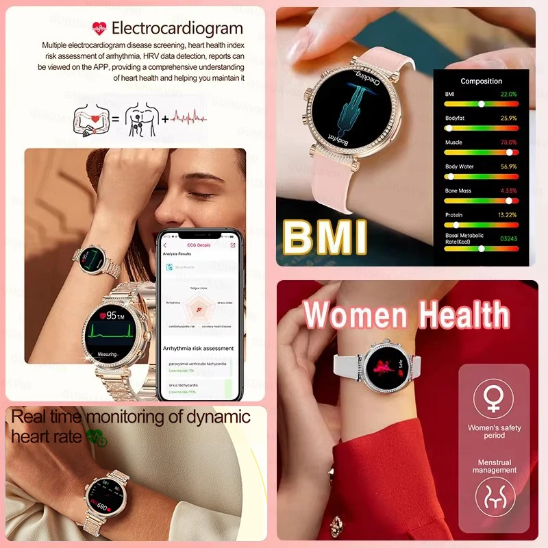 Female Health Smart Watch for Women Health Full Touch Screen Female cycle Reminder Call Sport ECG Smartwatch Custom dial Ladies