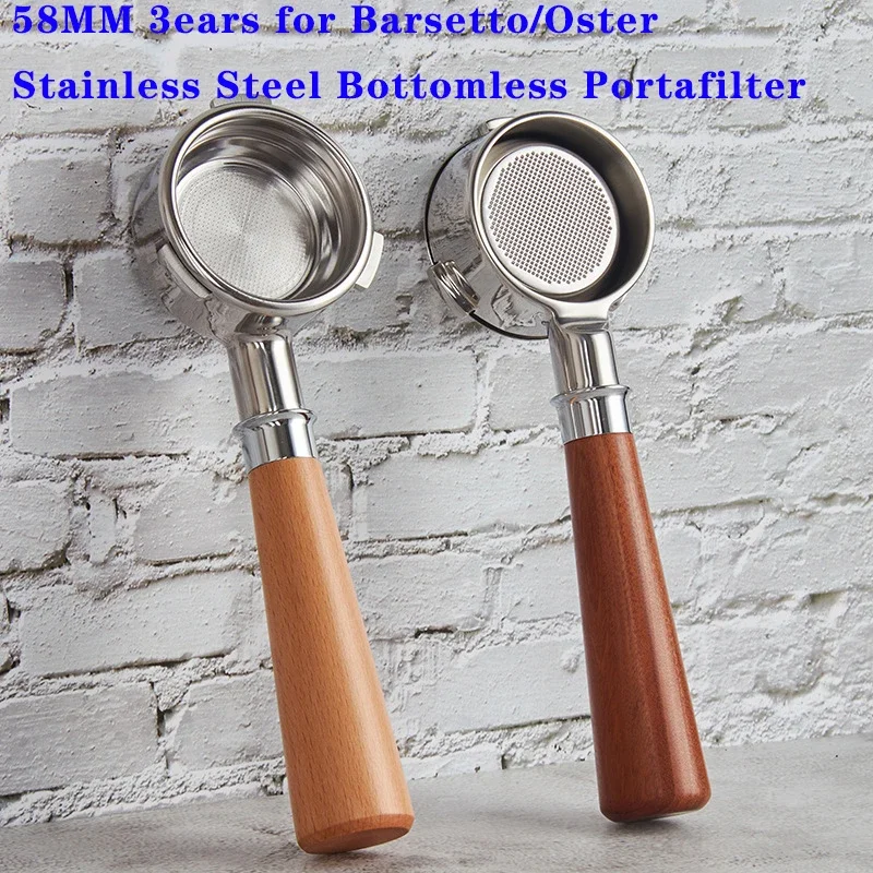 58 MM 3ears Bottomless Portafilter for Barsetto/Oster Coffee Machine Stainless Steel Espresso Handle Filter Barista Tool