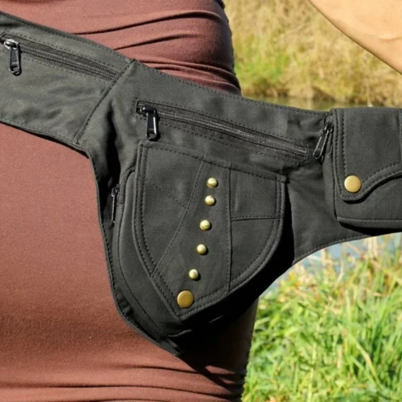 

Retro Men Women Waist Bag Multi-Functional Mobile Phone Bag Fashionable Outdoor Casual Sport Crossbody Waist Purses Cosplay Prop