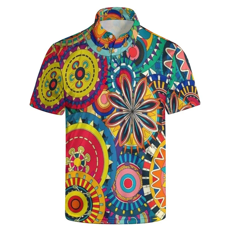 Flower Leaf Graphic Polo Shirts For Men 3d Printed Short Sleeve Summer Loose Button Lapel Tees Casual Sports Tennis Golf T-Shirt