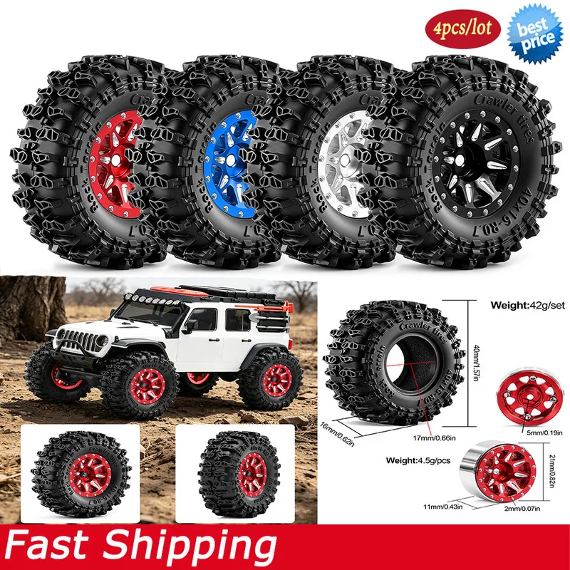 4PCS 0.7'' Aluminium Alloy RC Crawler Tires and Wheels for 1/30 Ford Bronco Jeep Wrangler K10 Axial SCX30 Upgrade Parts
