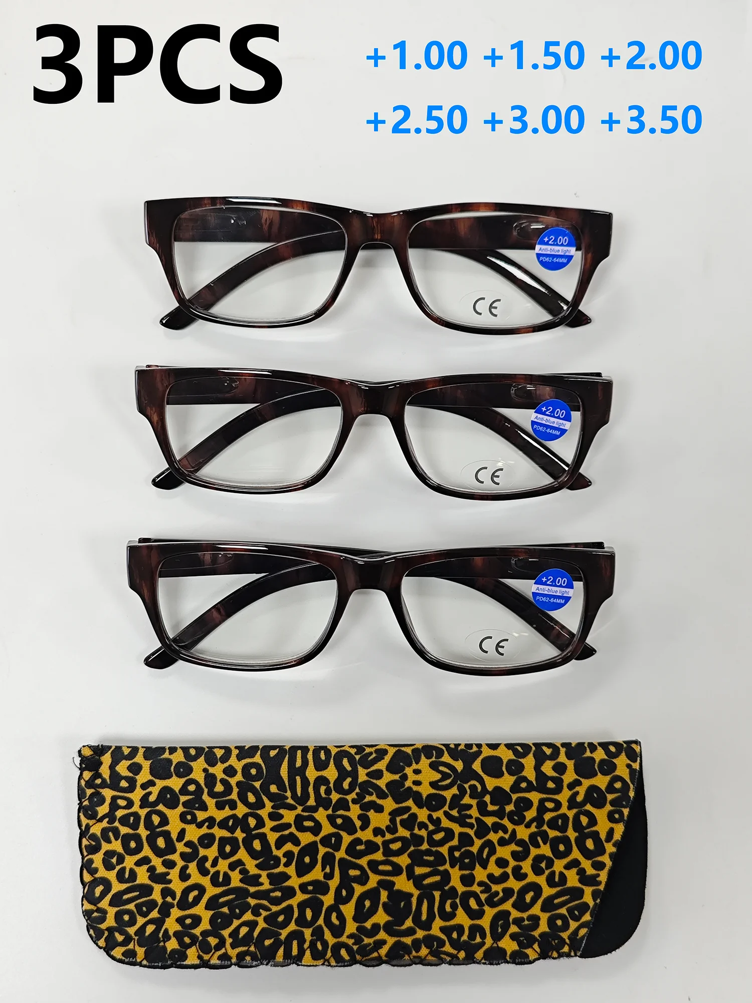 

3PCS Marble Pattern Blue Light Blocking Glasses with Spring Hinges Non-Slip Lightweight Elderly Reading Glasses