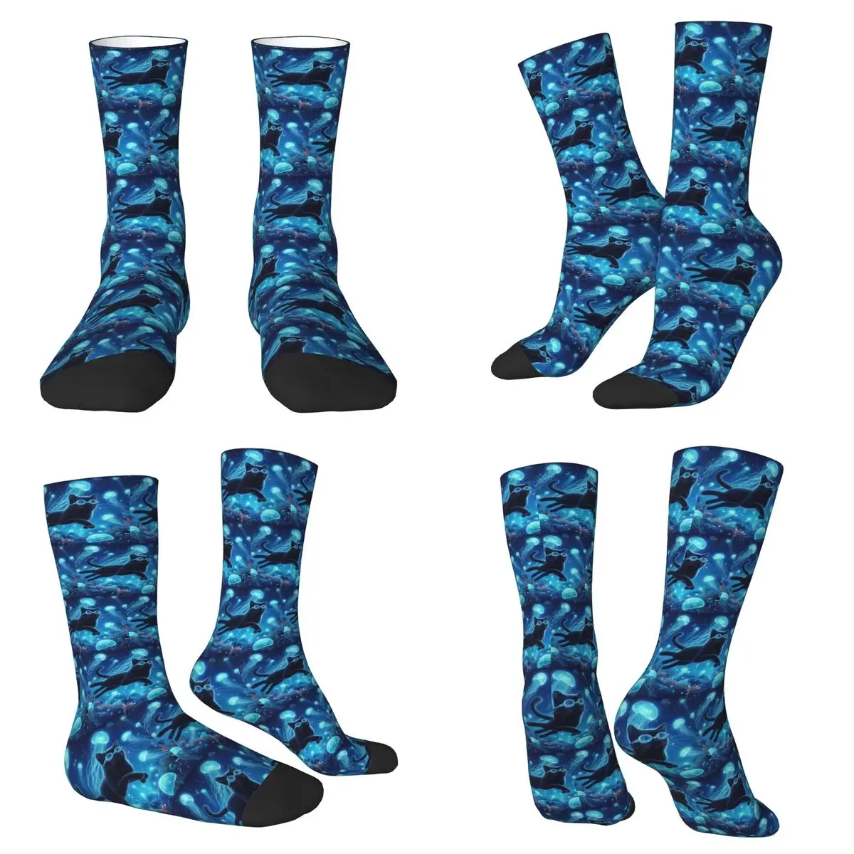 Cartoon Star Sea Cat And Fish Socks Harajuku Super Soft Stockings All Season Long Socks for Man Woman Valentine's Day Gifts