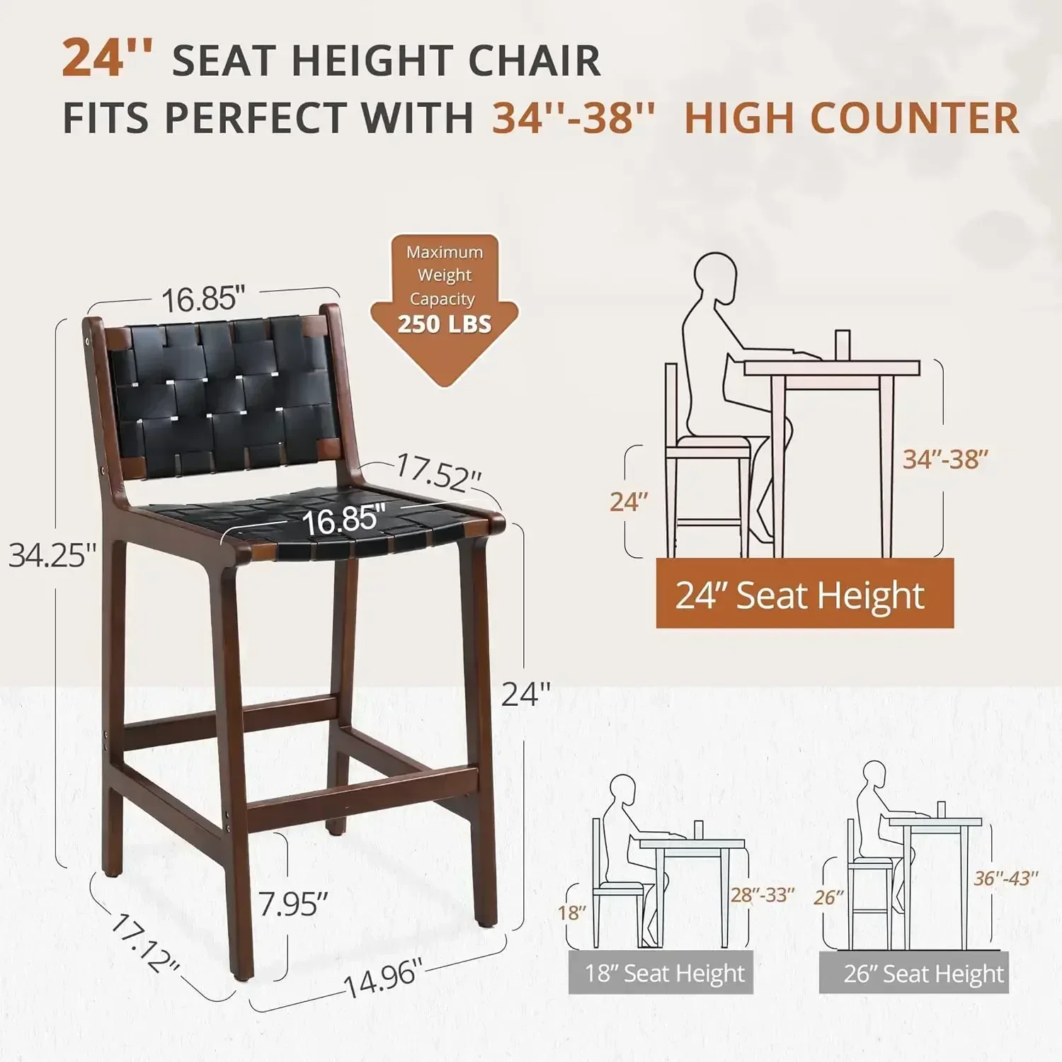 

Барные стулья (XMSJ-Hot) высотой 24 дюйма, набор из 4 штук, из искусственной кожи с плетеными полосками из ротанга, для дома и кухни, черные