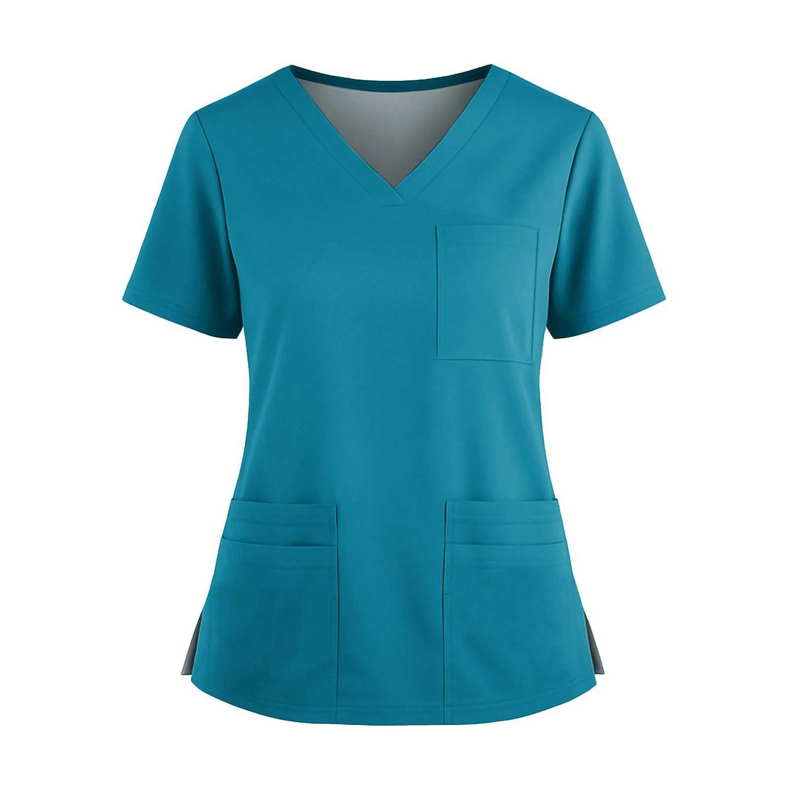 

Summer Scrub Tops Nursing Uniform Solid Color Short-sleeve V-neck Nursing Work T-shirt With Pocket Pharmacy Work Suit Blouse