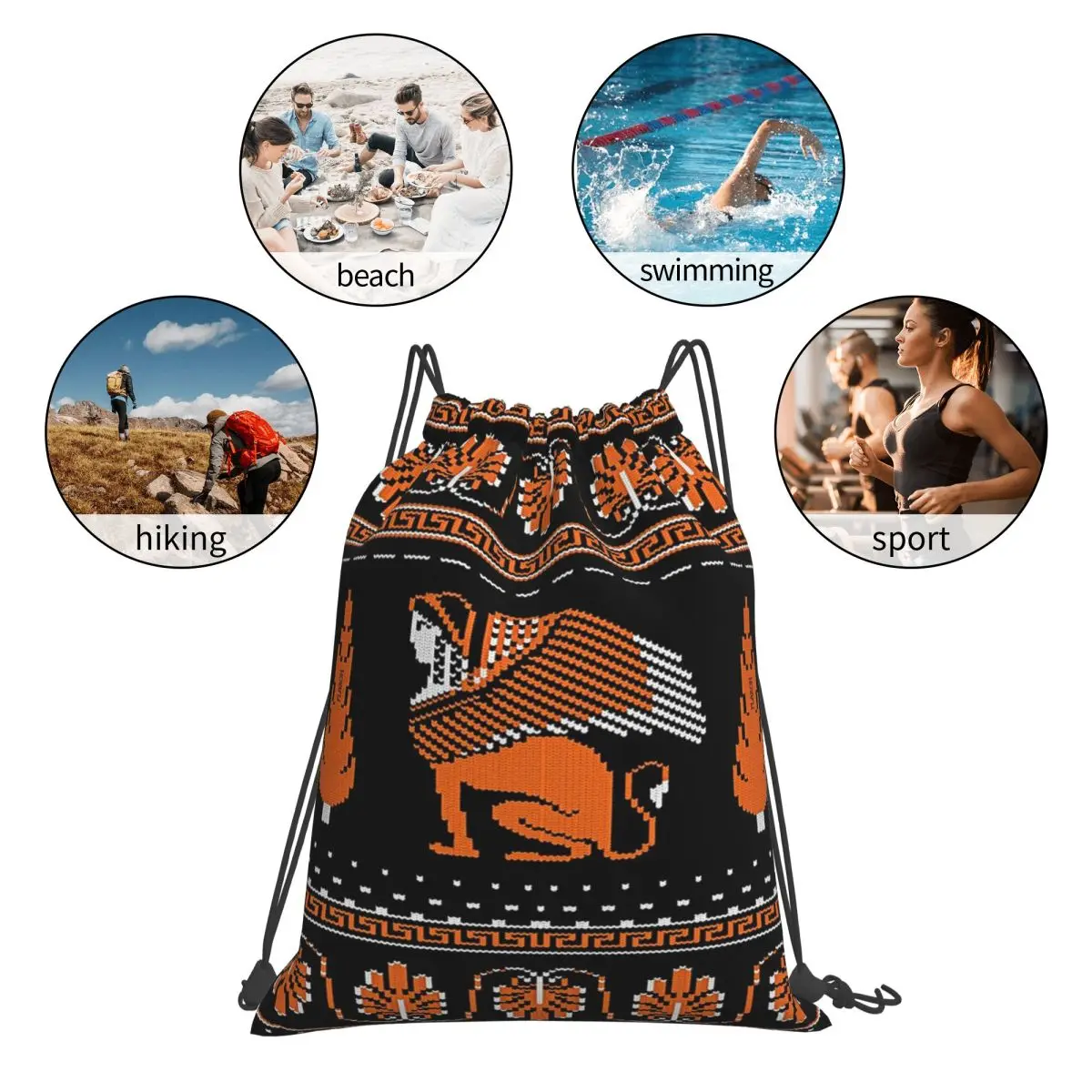Ancient Knits-Greek Backpacks Multi-function Portable Drawstring Bags Sundries Bag Book Bags For Travel Students