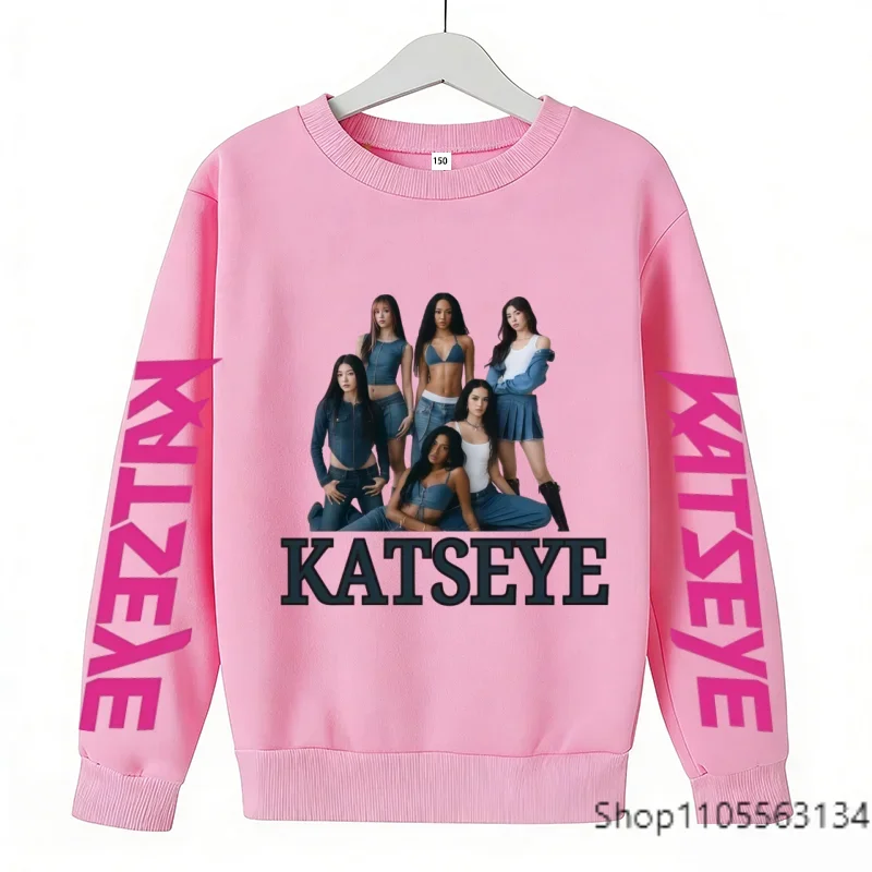 Kids KATSEYE Group Portrait Crewneck Sweatshirt Girls Long Sleeve Pullover Print Casual Streetwear Tops Autumn Winter Clothes
