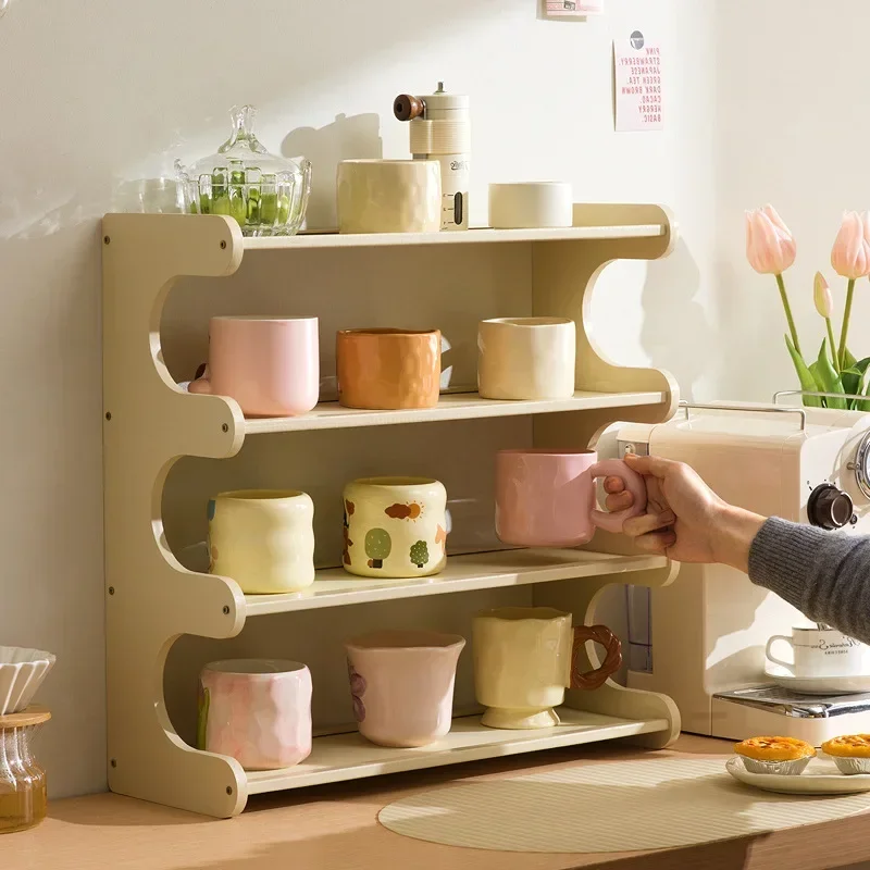 Cream wind cup holder Cup storage rack Household multi-layer desktop tea cup rack Tea set storage rack Dining side cabinet