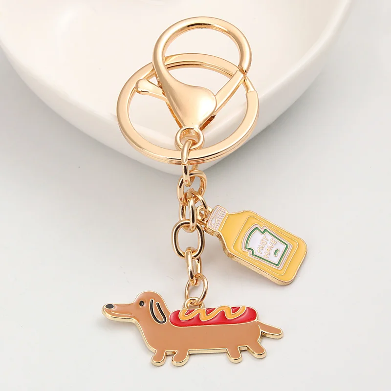 Cartoon Keychain Hot Dog Sauce Bottle Key Ring Enamel Key Chains Souvenir Gifts For Women Men Cay Keys DIY Handmade Jewelry