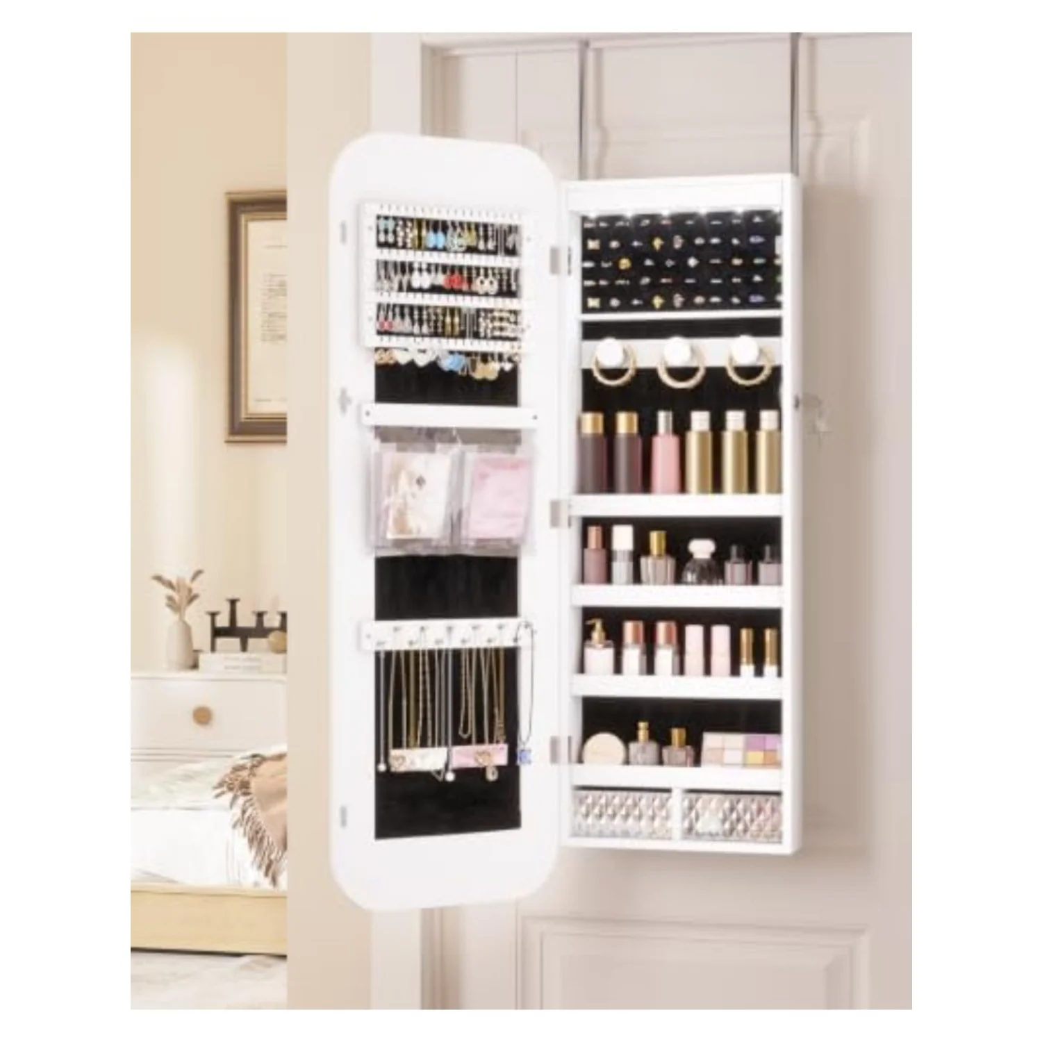 6 LEDs Mirror Jewelry Cabinet Door Hanging, 42.5
