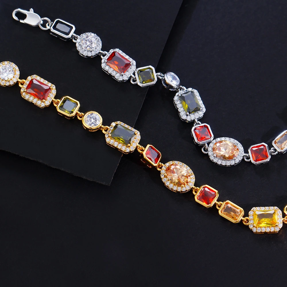 BeaQueen Bohemian Geometric Multi Color Cubic Zirconia Stone Bracelets for Women Trendy Dancing Party Jewelry Accessories B161