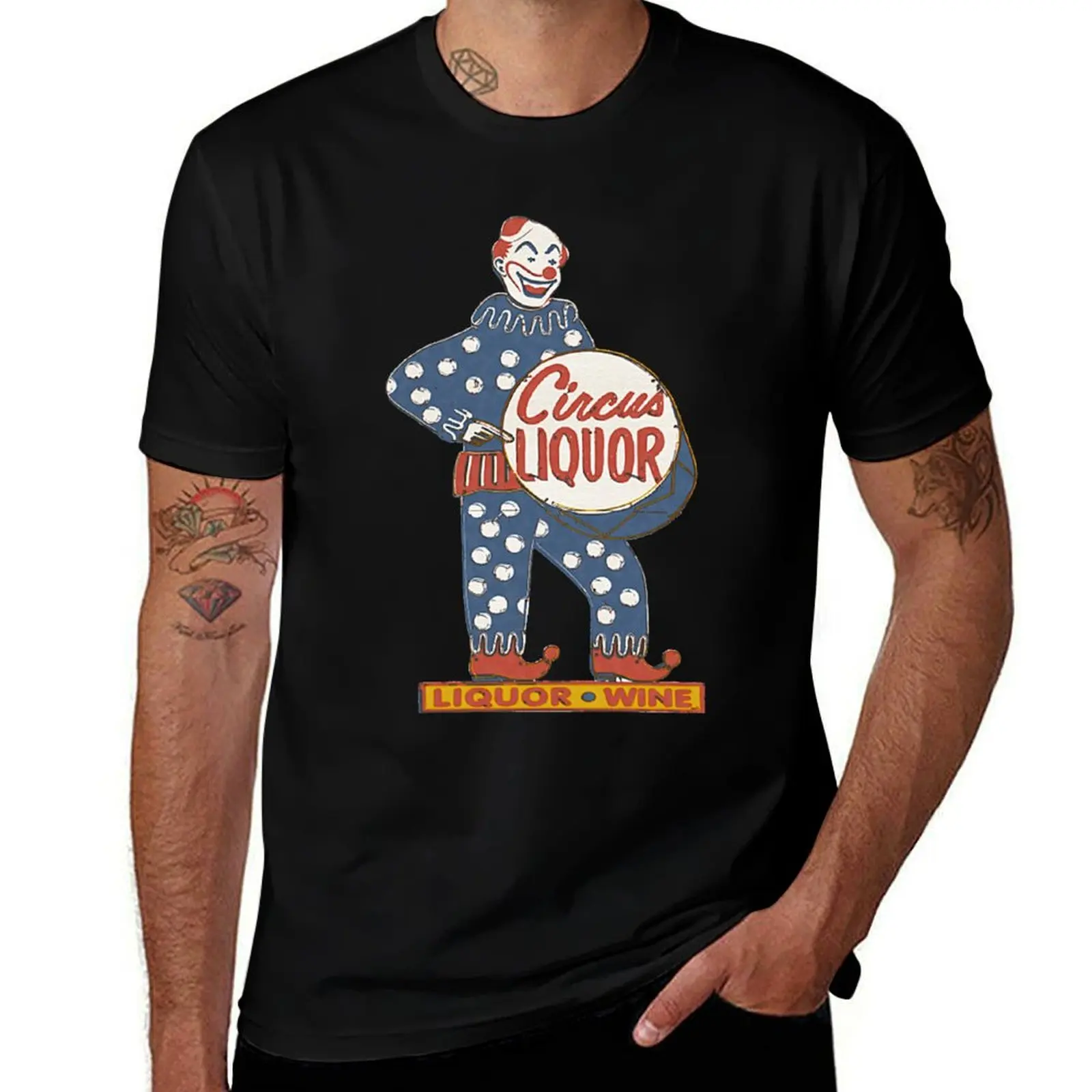 Circus Liquor Halftone Clown Sign T-Shirt Casual Lightweight Short Sleeve Top T-Shirt