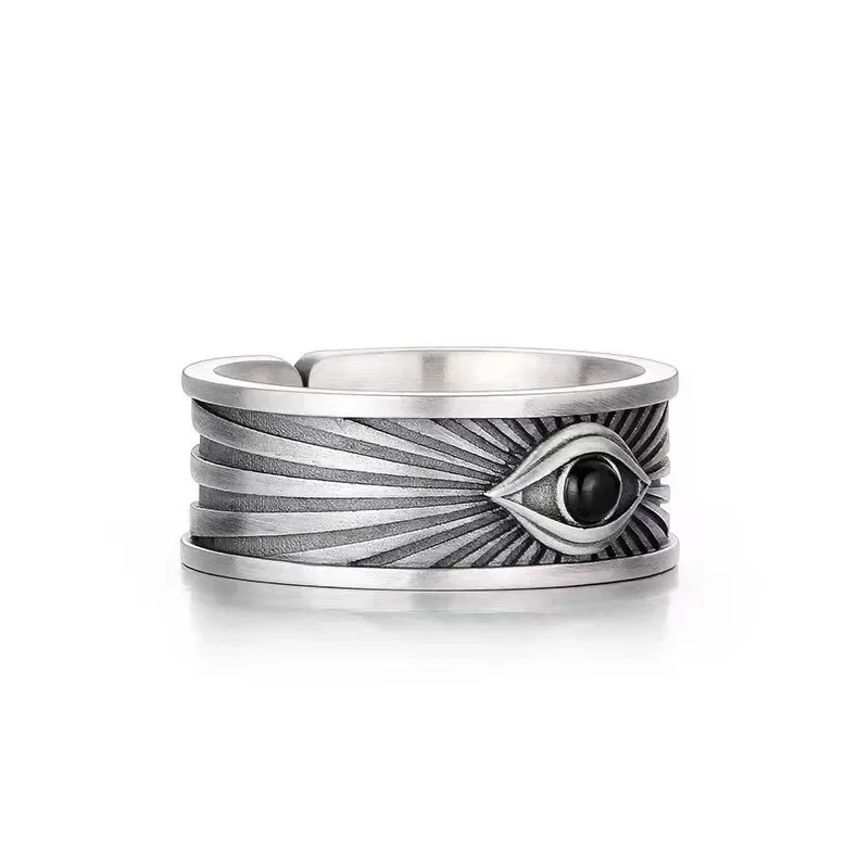 Fashionable Trust God's Eye All Seeing Eye Opening Adjustable Ring Retro Trendy Amulet Jewelry for Men