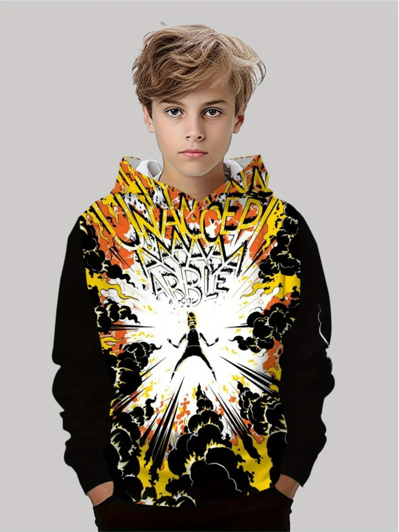 

3D Printed Hoodie Suitable for Living Room Wear Black with Orange Design Lightweight and DurableSuitable for Outdoor Activities