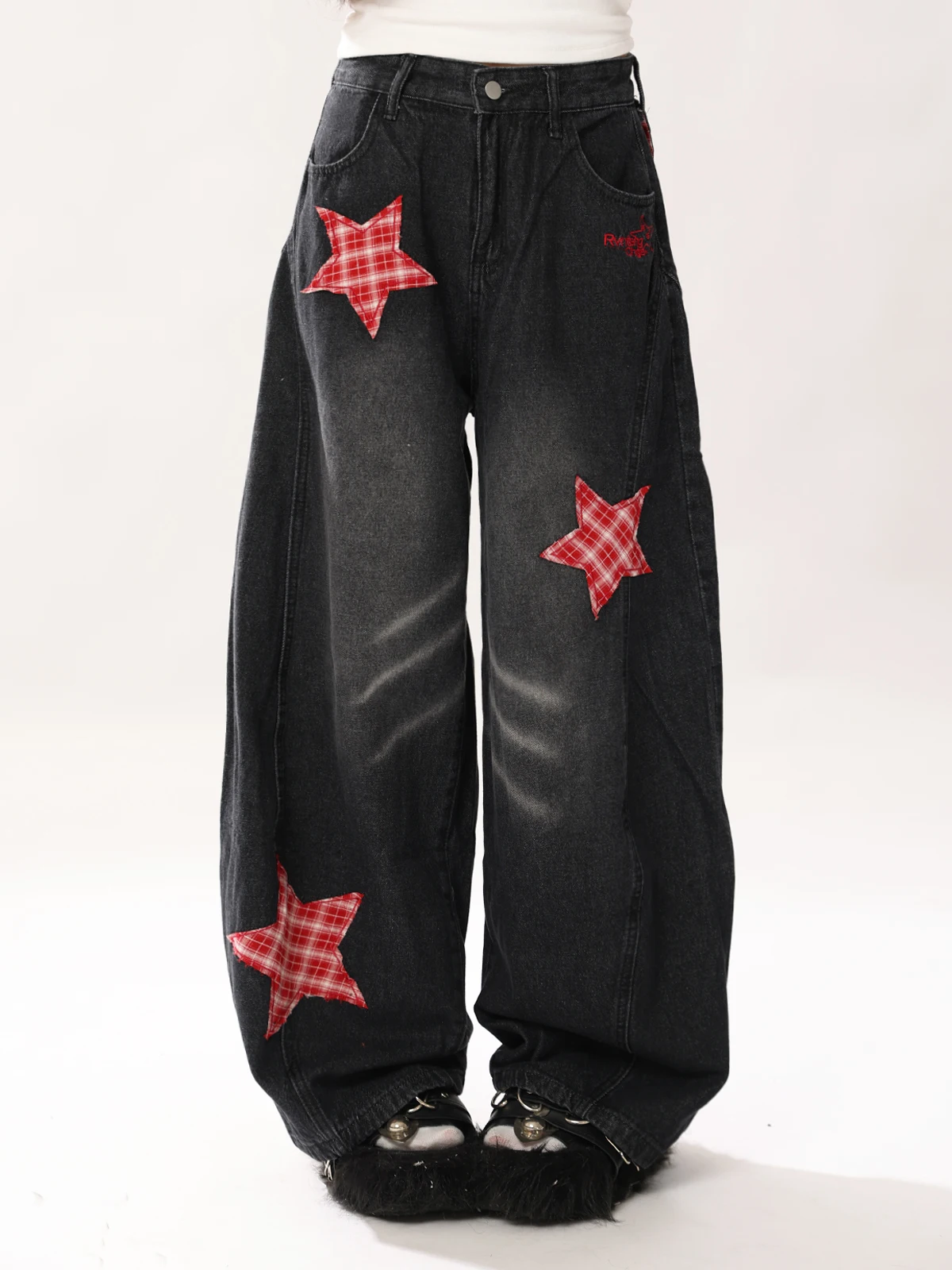 

Женские рабочие джинсы ENJOG на молнии с дизайном «кроличьи ушки», свободные прямые брюки с высокой талией, повседневные удобные штаны