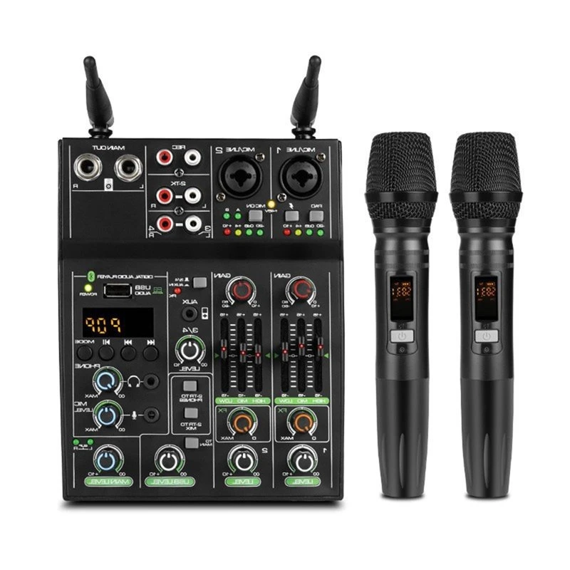 ●Audio Mixing Console 4 Channel Audio Mixer With Wireless Microphone USB Bluetooth Reverb For DJ For PC Recording