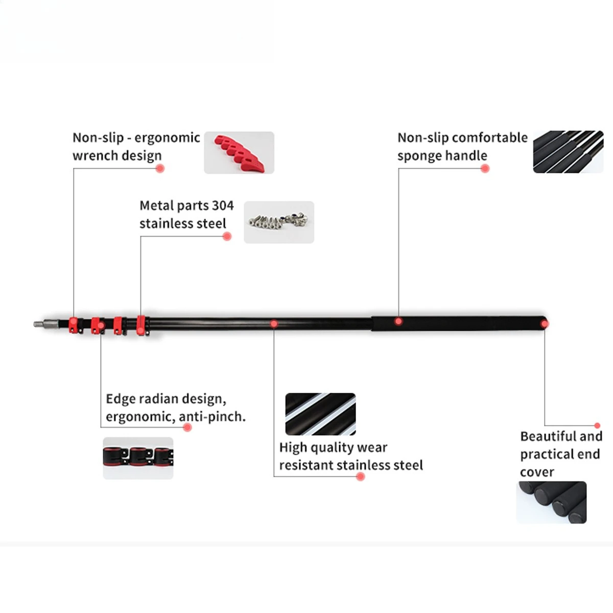Heavy Aluminum Telescopic Extension Pole, 10m Adjustable Length High Reach Rod for Street Light Works