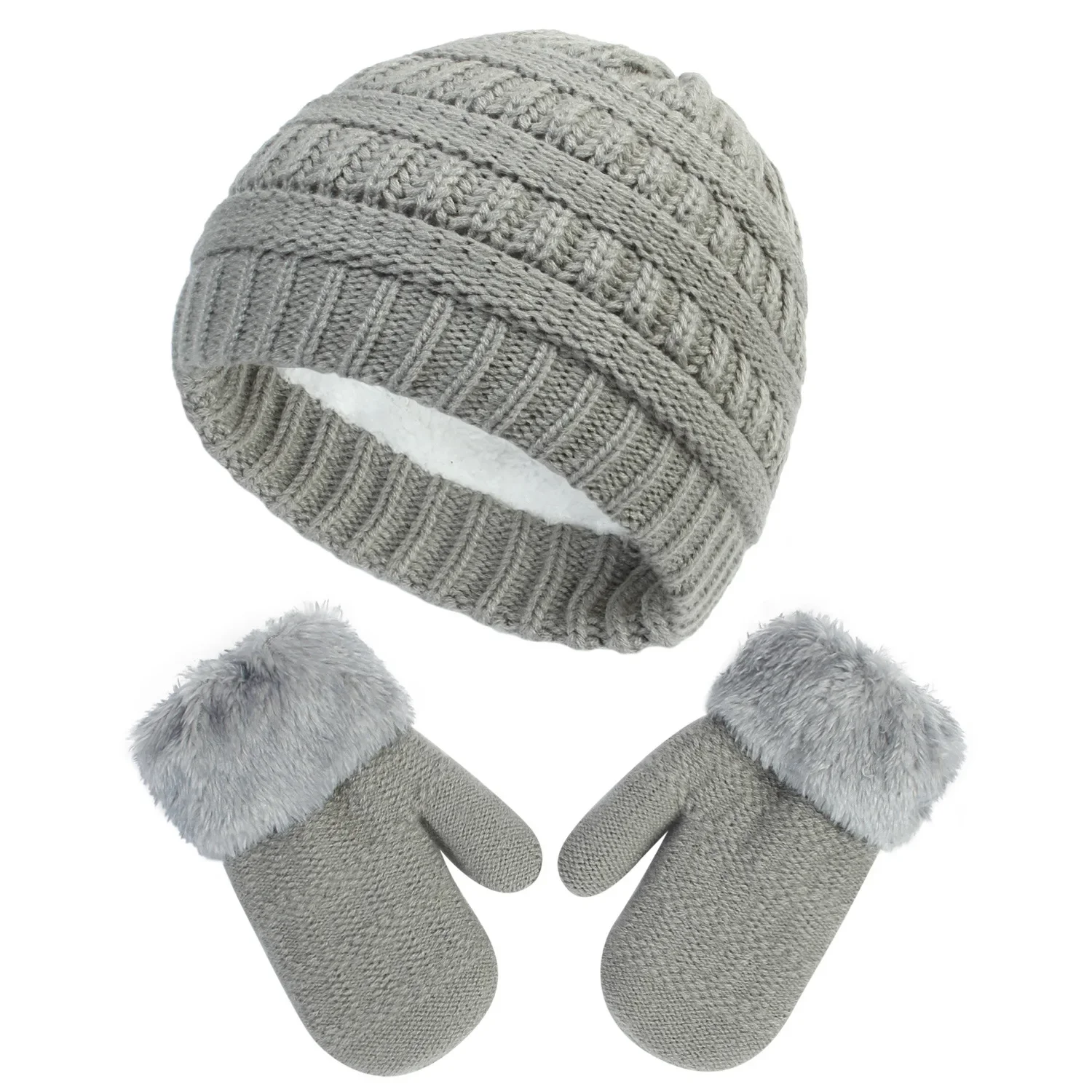 Gorro y guantes de punto para niños, 2 piezas, terciopelo cálido