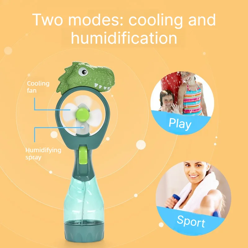 Handheld Misting Cooling Fan Dinosaur Shape, Water Spray with Cute Portable Cartoon Toy for Kids Outdoor Play, Travel Summer