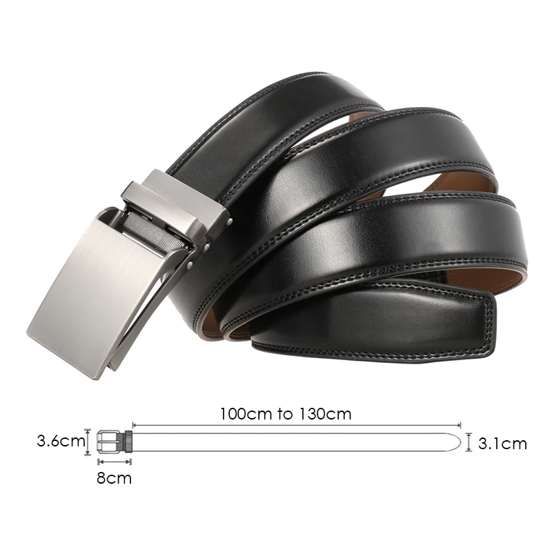 VATLTY 100cm-130cm Leather Belt for Men Alloy Automatic Buckle Silver Belt Male 31mm Non-porous Cowhide Boss Brown Belt Girdles