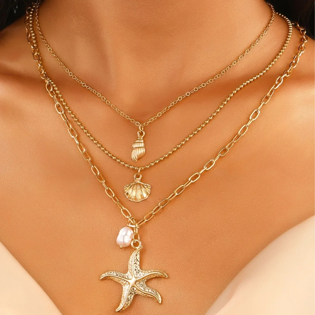 

DUTRIEUX Retro Bohemia Style Starfish Conch Shell Pearl Pendant Necklace Romantic Beach Choker Chain Party Jewelry Gifts 2025