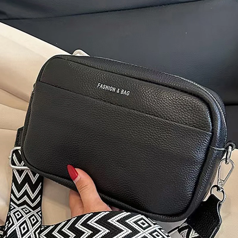 Elegant Women Camera Style Crossbody Bag Bohemian Wide Decor Strap Nylon Shoulder Purse Lightweight For Daily Casual Occasions