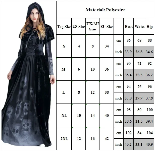 Robe de Barrage de Sorcière Gothique pour Femme, Costume de Cosplay, Tenues d'Horreur d'Halloween, 2024
