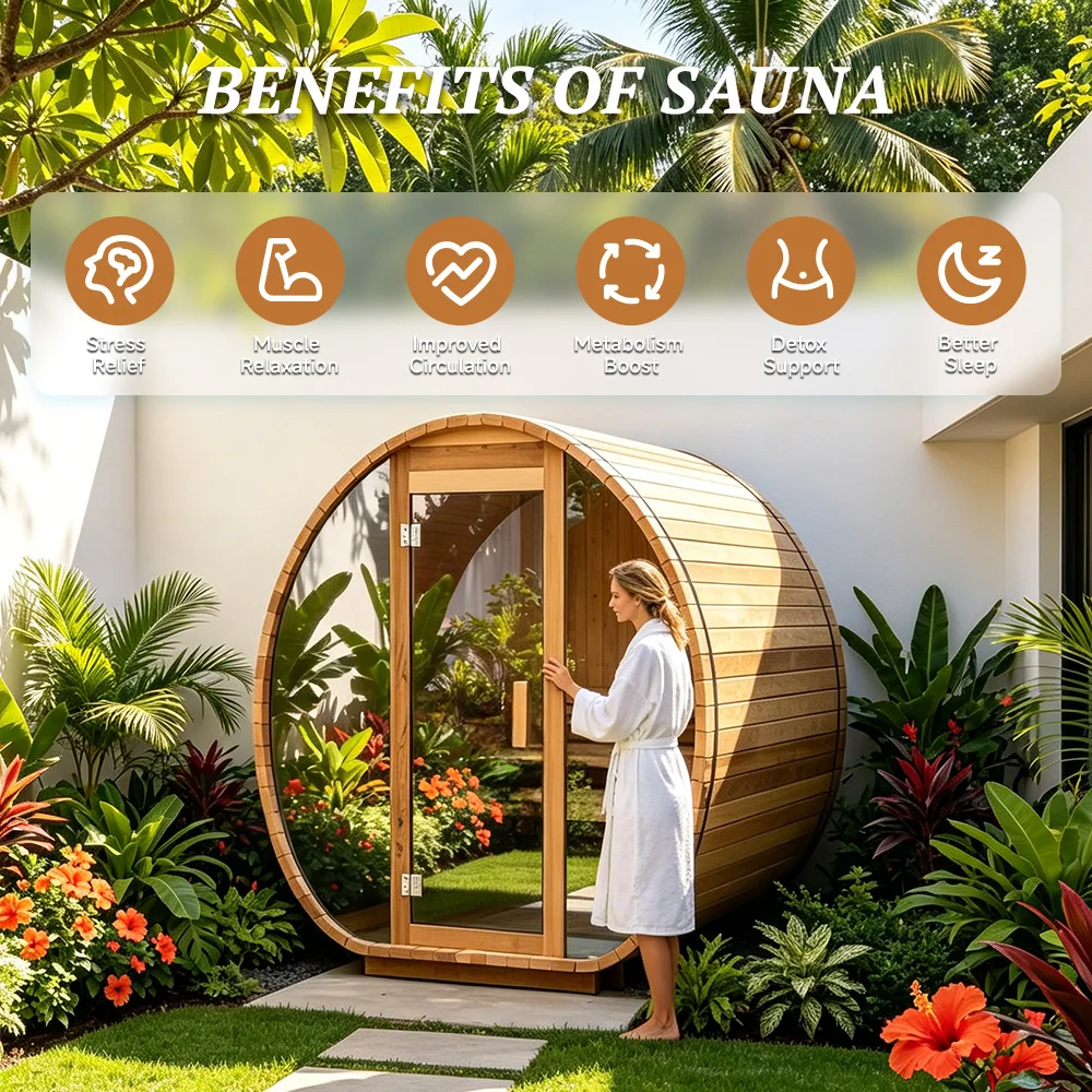 Outdoor Barrel Sauna Luxurious Red Cedar ETL Certified WiFi Recovery Suite for Home Customize