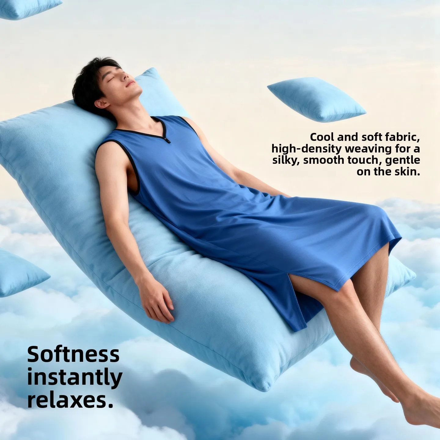 Men's Summer Thin Modal Nightgown One-Piece Sleep Dress Loose Naked Feel Home Clothes V-Neck Sleeveless Mid-Length Home Gown