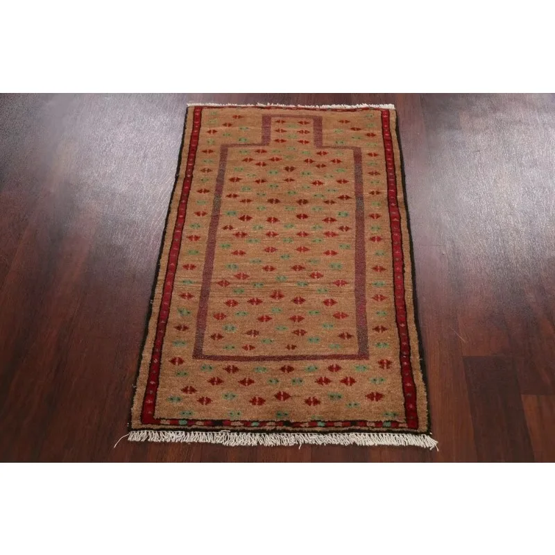 Geometric Brown Tribal Gabbeh Hand-knotted Area Rug Wool Oriental Carpet 2x4 Ft Rugs for Bedroom Living Room Decoration