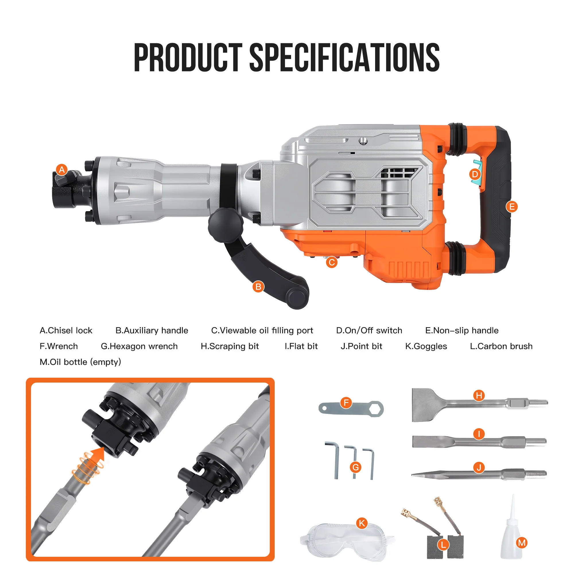 1700W Electric Demolition Hammer, 1900 BPM Concrete Breaker with 60J Impact Energy, 360° Adjustable Handle, Anti-Vibration System & Carrying Case, Heavy Duty Tool for Concrete & Masonry Demolition