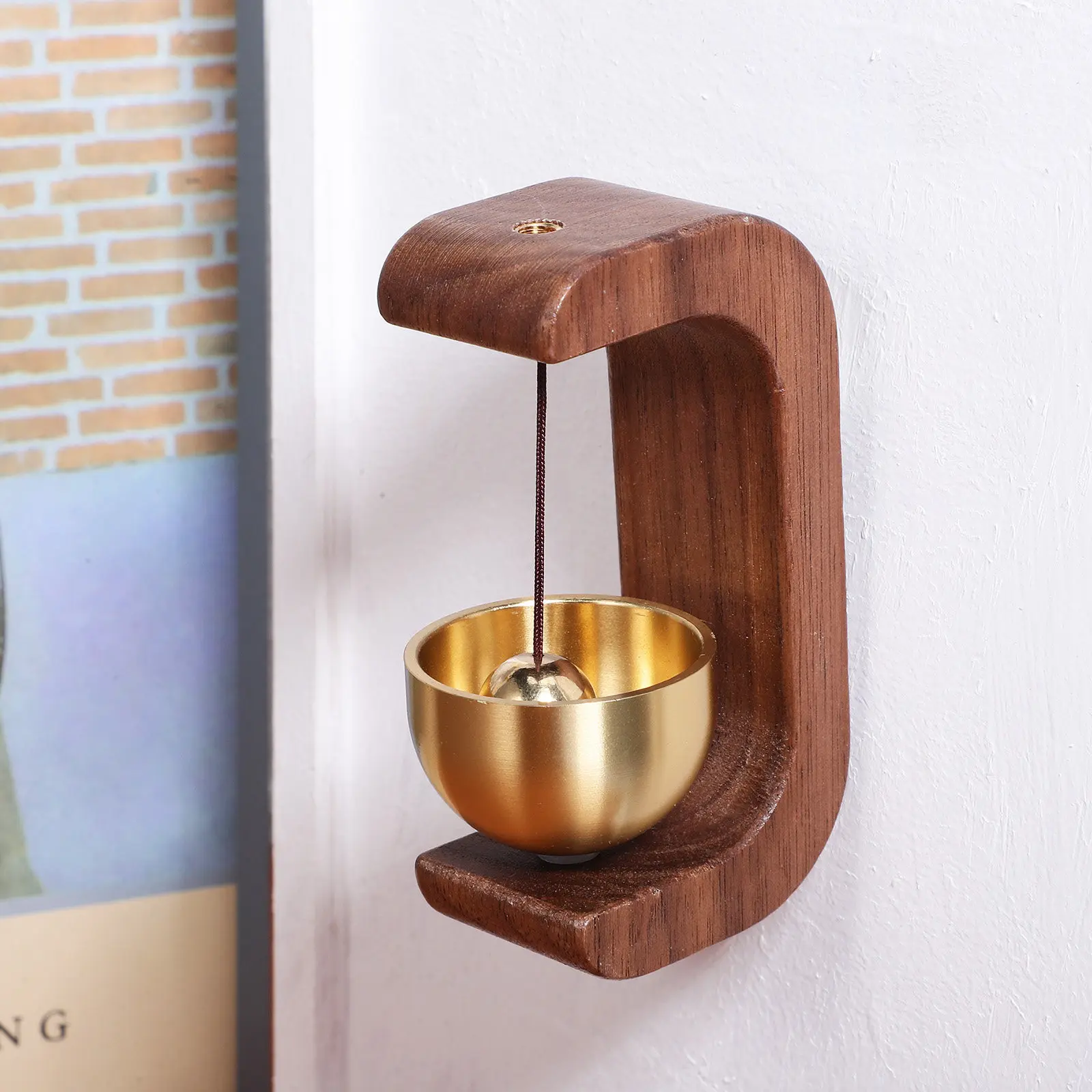 Brass Bell Door Chime Wooden Handle For Shop Door Opening Entry Alert Business Store Decorative Bell Refrigerator Doorbell