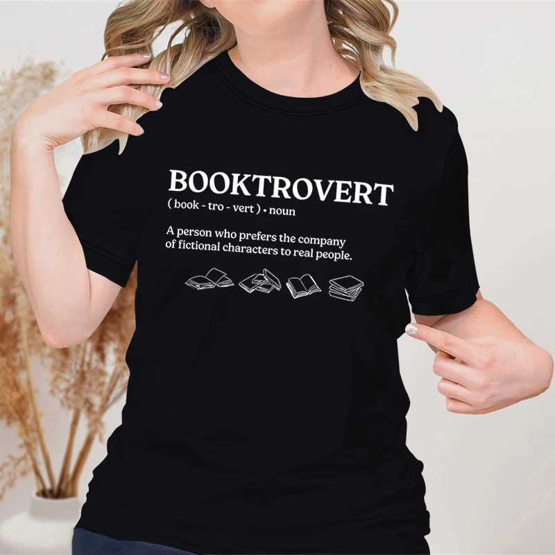 Booktrovert Pattern T-shirt 90s Funny Reading Lovers Women Clothing Summer Fashion Librarian Top Tees Women Book Worm Tshirt