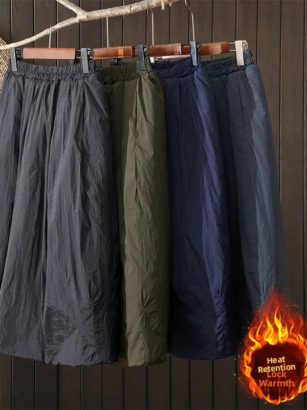 Falda larga de algodón Thiened para mujer, falda artística de talla grande, cálida, por debajo de la rodilla, acampanada, a la moda, Otoño Invierno