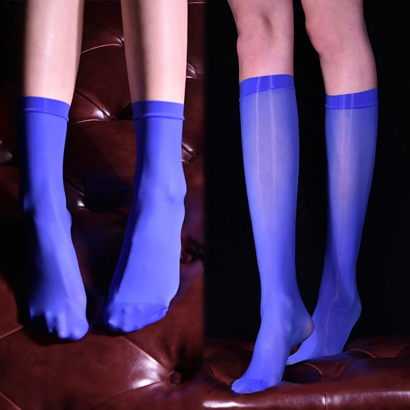 Sexy Women Candy Color Oil Shiny High Stockings Vintage Glossy Stocking Sexy Tight Shaping Elastic Stockings Calf Socks