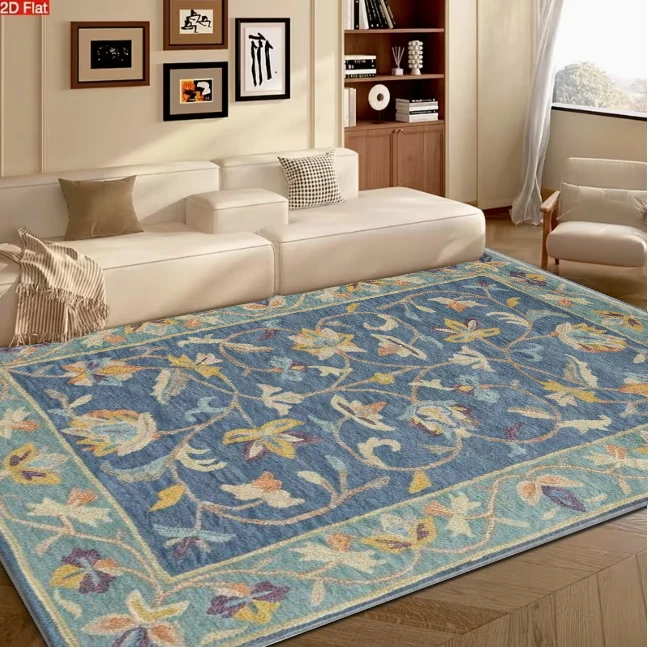 Blue Base Vintage Floral Scroll Traditional Area Rug Farmhouse carpet flooring for Living Room Dining Room Home