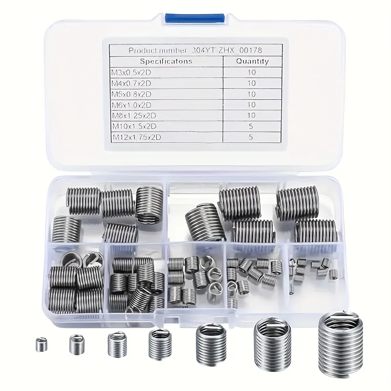 60pcs M3 to M12 Sizes Durable Metal Fasteners for Restoring Damaged Threads Full Coverage Stainless Steel Thread Repair Kit