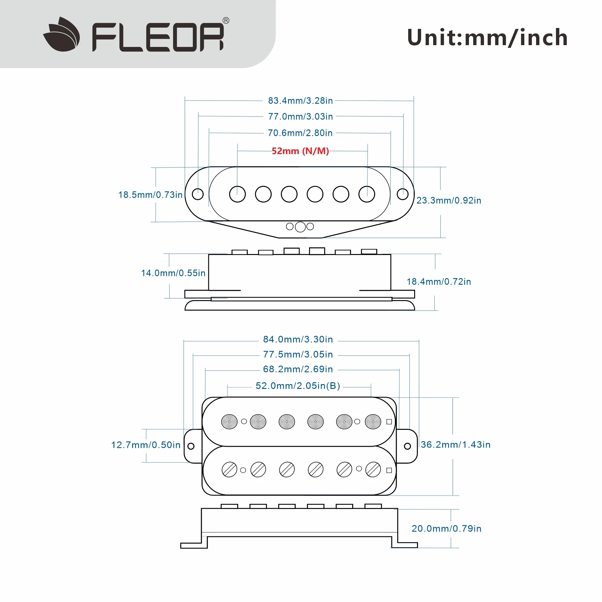 FLEOR 3pcs Alnico 5 Staggered Single Coil Pickup and Humbucker Guitar Pickup SSH Set 6K+6K+8K for Electric Guitar