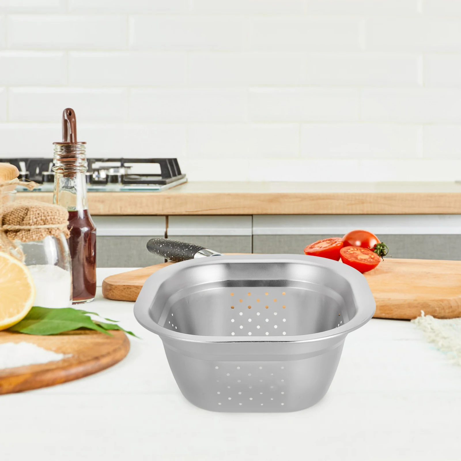 

Stainless Steel Washing Colander Square Large Capacity Thick Vegetable Fruit Rice Basin Kitchen Gadgets Household