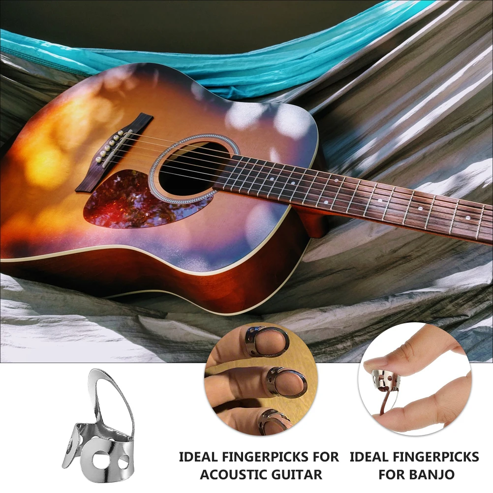 

Banjo Adjustable Metal Fingerpick Wear Resistant Lightweight Fits Guitar Banjo Dobro Resonator Accessories Plectrum Picks Thumb