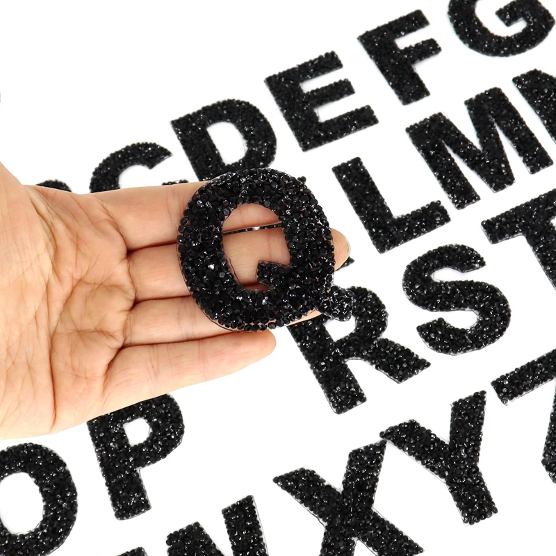 1 قطعة حجر الراين الأسود الأبجدية رسالة عدد المطرزة الحديد على للملابس شارة لصق للملابس حقيبة الأحذية Stripes بها بنفسك المشارب #2