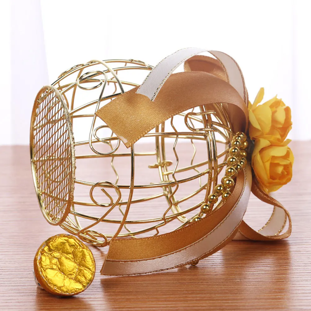 

6Pcs Golden Birdcage Candy Box Tinplate Storage Container for Chocolates and Sweets Wedding Decor Tinplate Candy Box