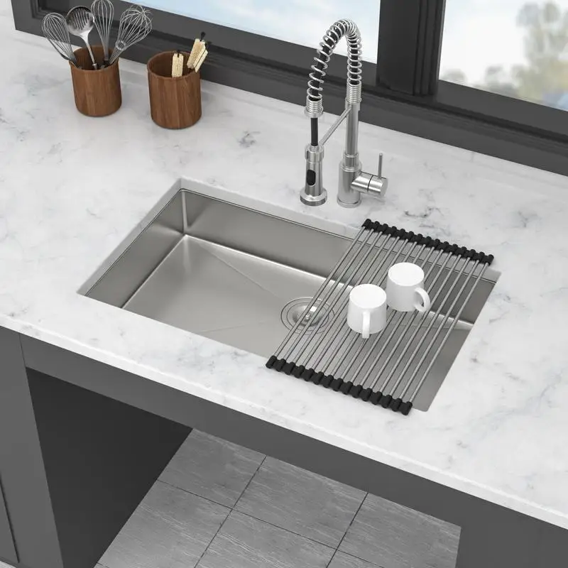 

30 Inch Undermount Kitchen Sink, 5.5 Inch Low Depth, ADA Compliant Single Bowl, 16 Gauge Stainless Steel Handmade Basin