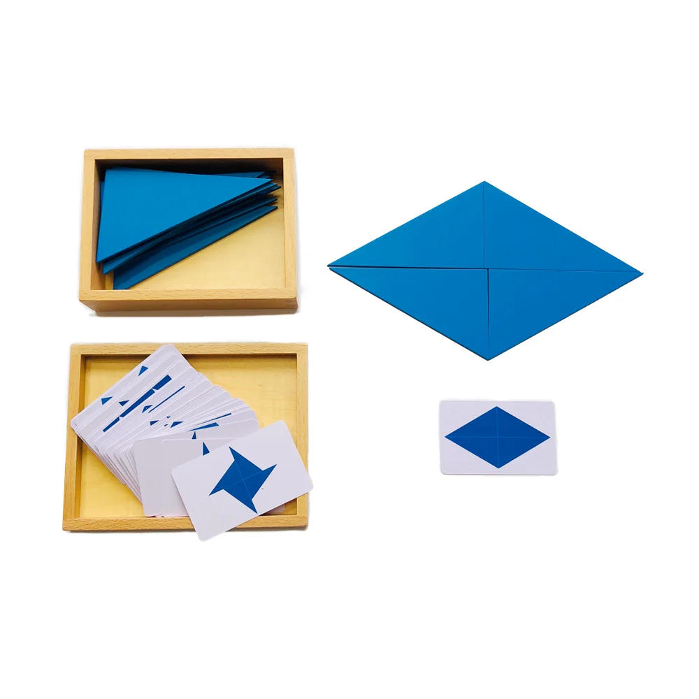

Montessori Blue Triangles Construction Toys with Cards Geometric Building Game Sensory Early Learning Educational Tool