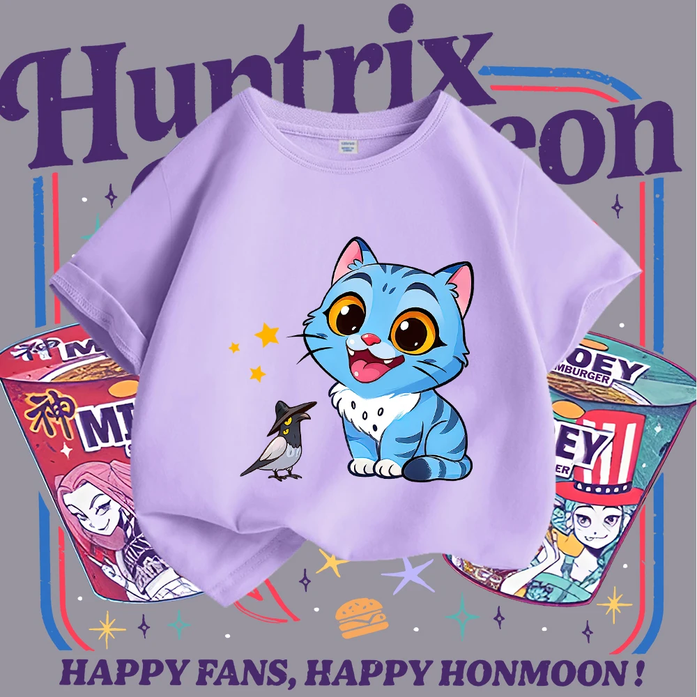 تي شيرت للأطفال على طراز KPOP مستوحى من Y2K مع رسومات قطة زرقاء لطيفة وطيور، تي شيرت عصري مطبوع عليه حيوانات كرتونية للأطفال، فريد من نوعه