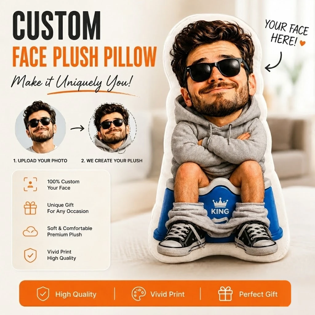 Personalisierte Gesichtskissen, Sitzkissen mit individuellen und lustigen Porträtfotos, einzigartige puppenförmige Geschenke, geeignet als Geschenke für Ihn/Ihr zu Geburtstagen oder anderen besonderen