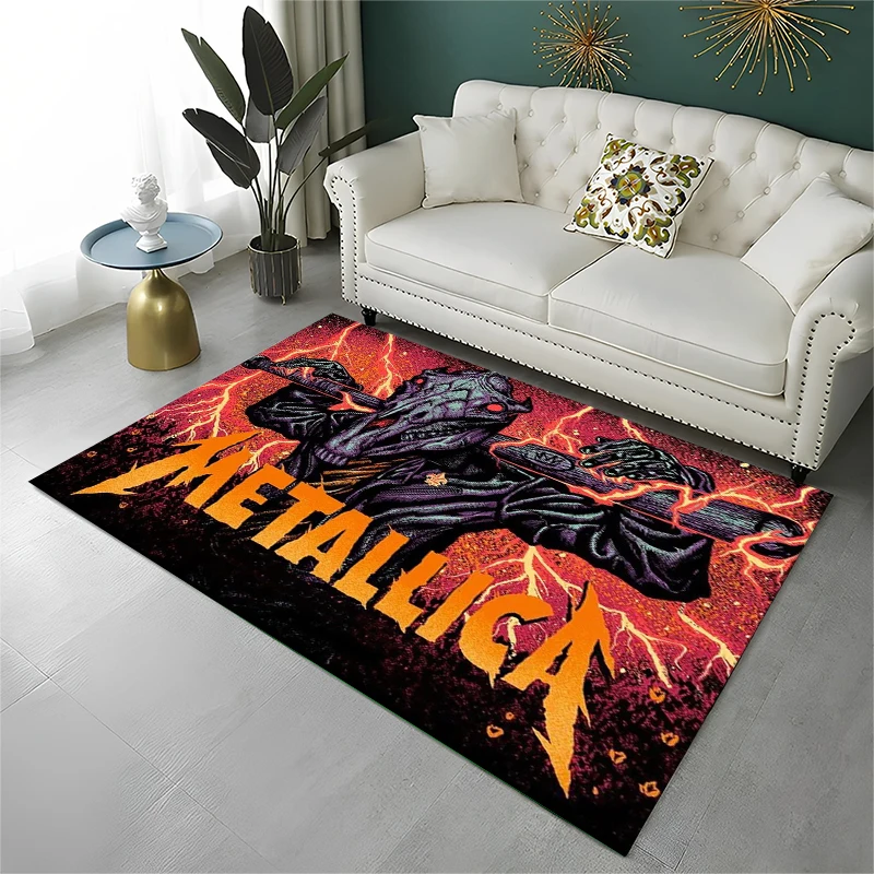 Retro Metal Band M-Metallica Thrash Non-Slip Area Rug for Living Room Bedroom Playroom,Carpet Floor Mat for Home Decor Holiday