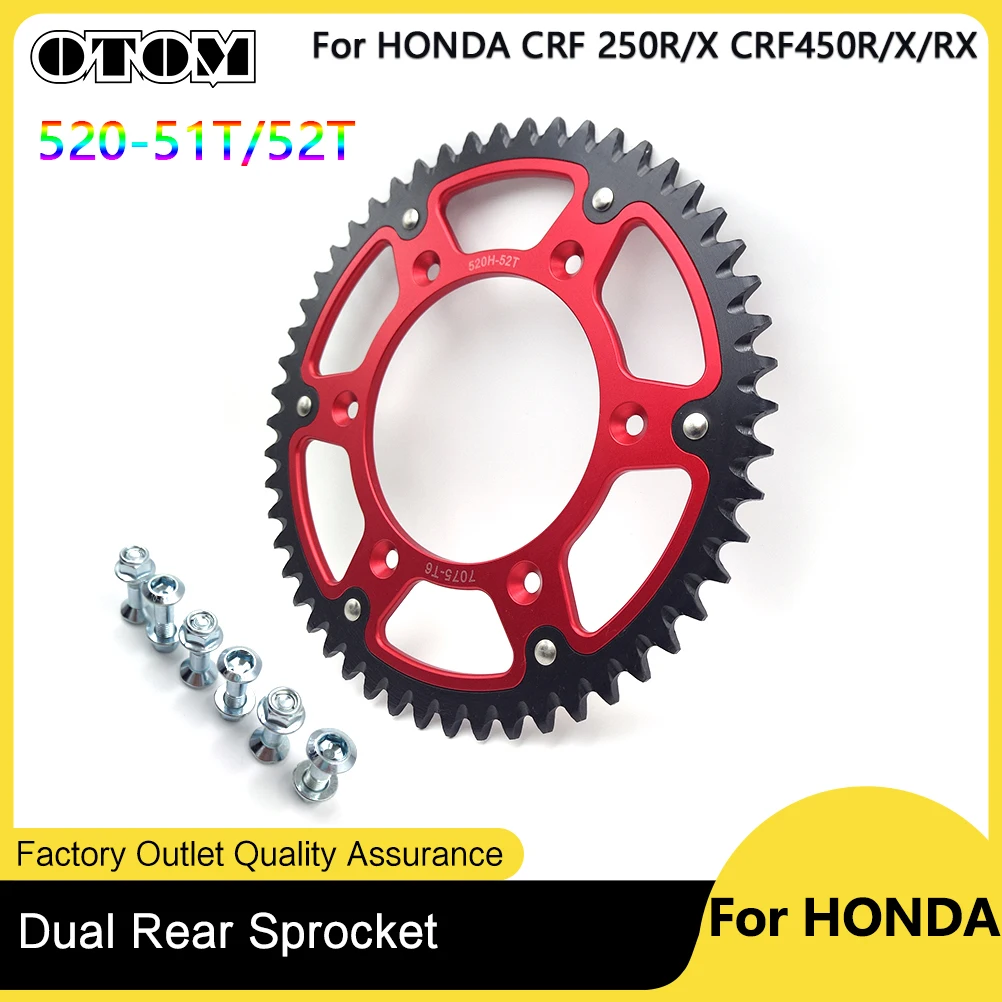 

OTOM For HONDA CRF250R/X CRF450R XR230 XR650R 520 Chain Rear Sprocket 51T 52T Steel Aluminum Drive Plate Motorcycle Accessories