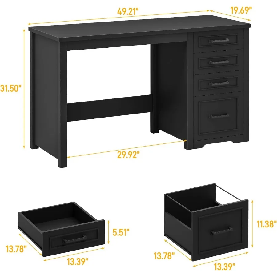 Farmhouse 49 Executive Desk with File Drawer and 4 Drawers Reversible Computer Desk with Ample Storage Rustic Home Writing Work
