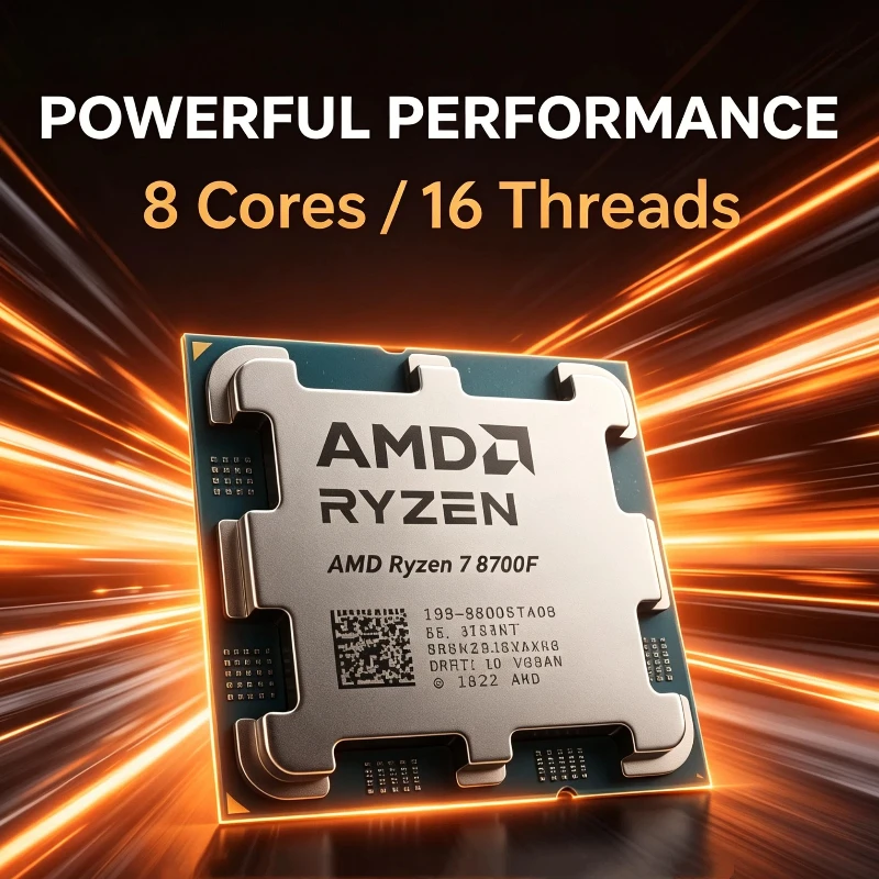 R7 8700F 4.1GHz 8‑Core 16‑Thread 16MB L3 65W TDP Socket AM5 4NM DDR5 PCIe4.0 Without Cooler Require Separate Graphics Card